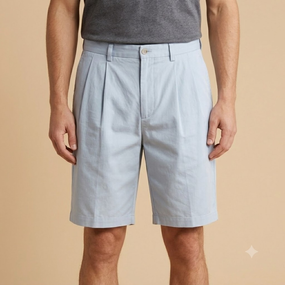 Nordstrom Smartcare Shorts Mens‎ 35 Blue Pleated Wrinkle-Free 100% Cotton